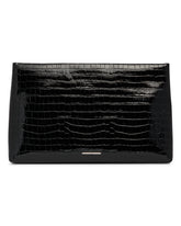 XXL Black Croc-Embossed Leather Pouch | PDP | Antonia