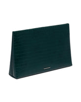 XXL Green Matte Croc-Embossed Leather Pouch | PDP | Antonia