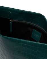 XXL Green Matte Croc-Embossed Leather Pouch | PDP | Antonia