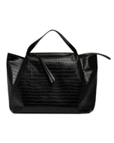 LM1 Black Matte Croc-Embossed Leather Tote | PDP | Antonia