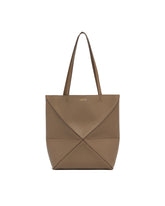 Beige Medium Puzzle Fold Tote Bag | PDP | Antonia