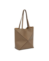 Beige Medium Puzzle Fold Tote Bag | PDP | Antonia