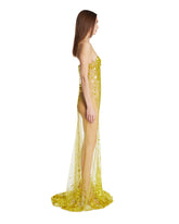 Yellow Sequin Train Dress | PDP | Antonia