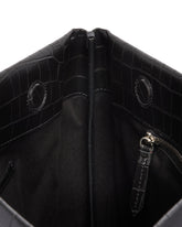 XXL Black Croc-Embossed Leather Pouch | PDP | Antonia
