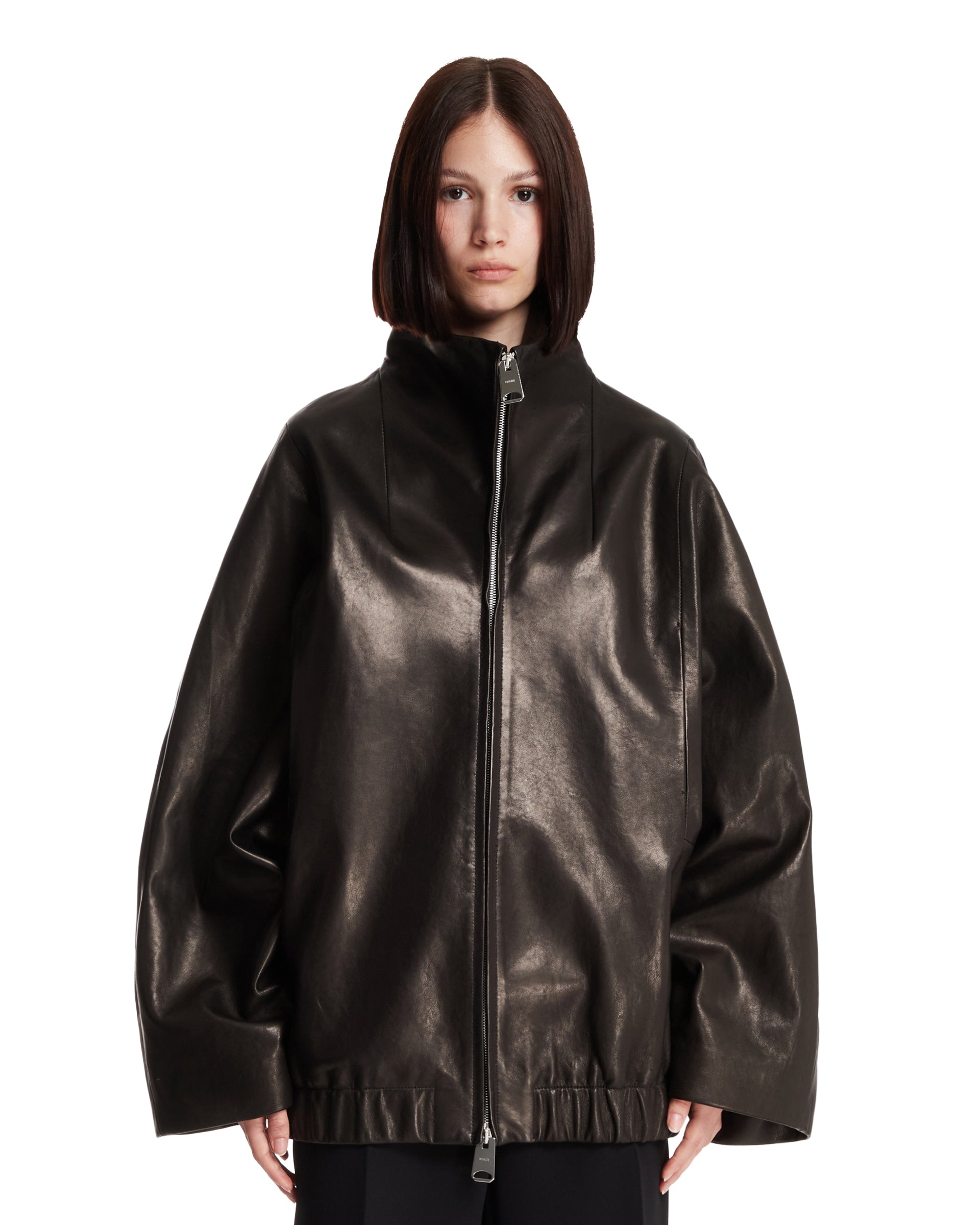 Black Relaxed Leather Jacket | KHAITE - Antonia