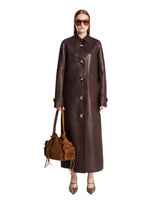 Brown Leather Long Coat | PDP | Antonia