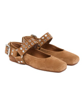 Beige Suede Flat Biker Ballet Flats | PDP | Antonia