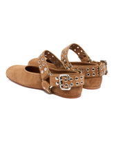 Beige Suede Flat Biker Ballet Flats | PDP | Antonia