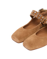 Beige Suede Flat Biker Ballet Flats | PDP | Antonia