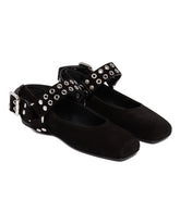 Black Suede Biker Ballet Flats | PDP | Antonia