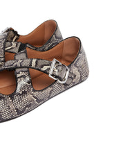 Snake Print Crossed Strap Flat Ballerinas | PDP | Antonia