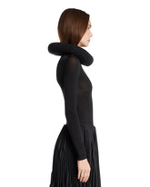 Black Sculptural Hooded Bodysuit | PDP | Antonia