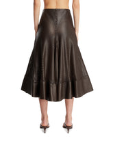 Brown Perforated Leather Flared Skirt | PDP | Antonia