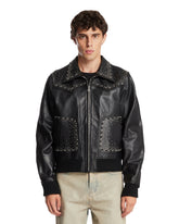 Black Leather Jacket with Decorations | PDP | Antonia