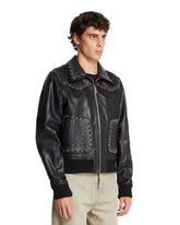 Black Leather Jacket with Decorations | PDP | Antonia