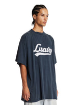 Blue Luxury Script Oversized T-Shirt | PDP | Antonia