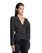 Black Polka-Dot Tucked-In Viscose Crepe Blouse | PDP | Antonia