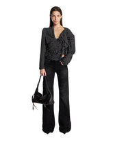 Black Polka-Dot Tucked-In Viscose Crepe Blouse | PDP | Antonia