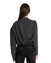 Black Polka-Dot Tucked-In Viscose Crepe Blouse | PDP | Antonia