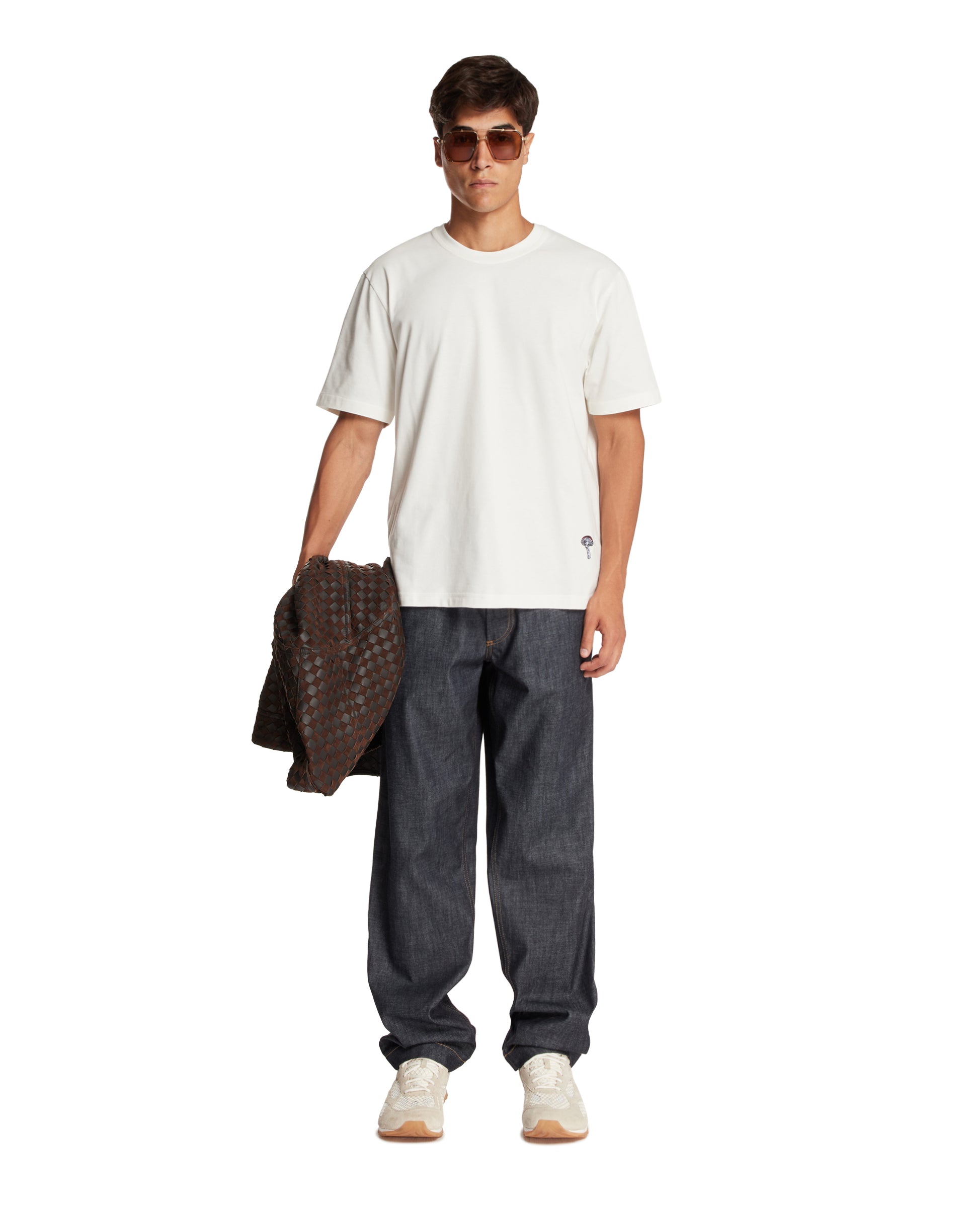 White Crewneck T-Shirt with Embroidery | BOTTEGA VENETA