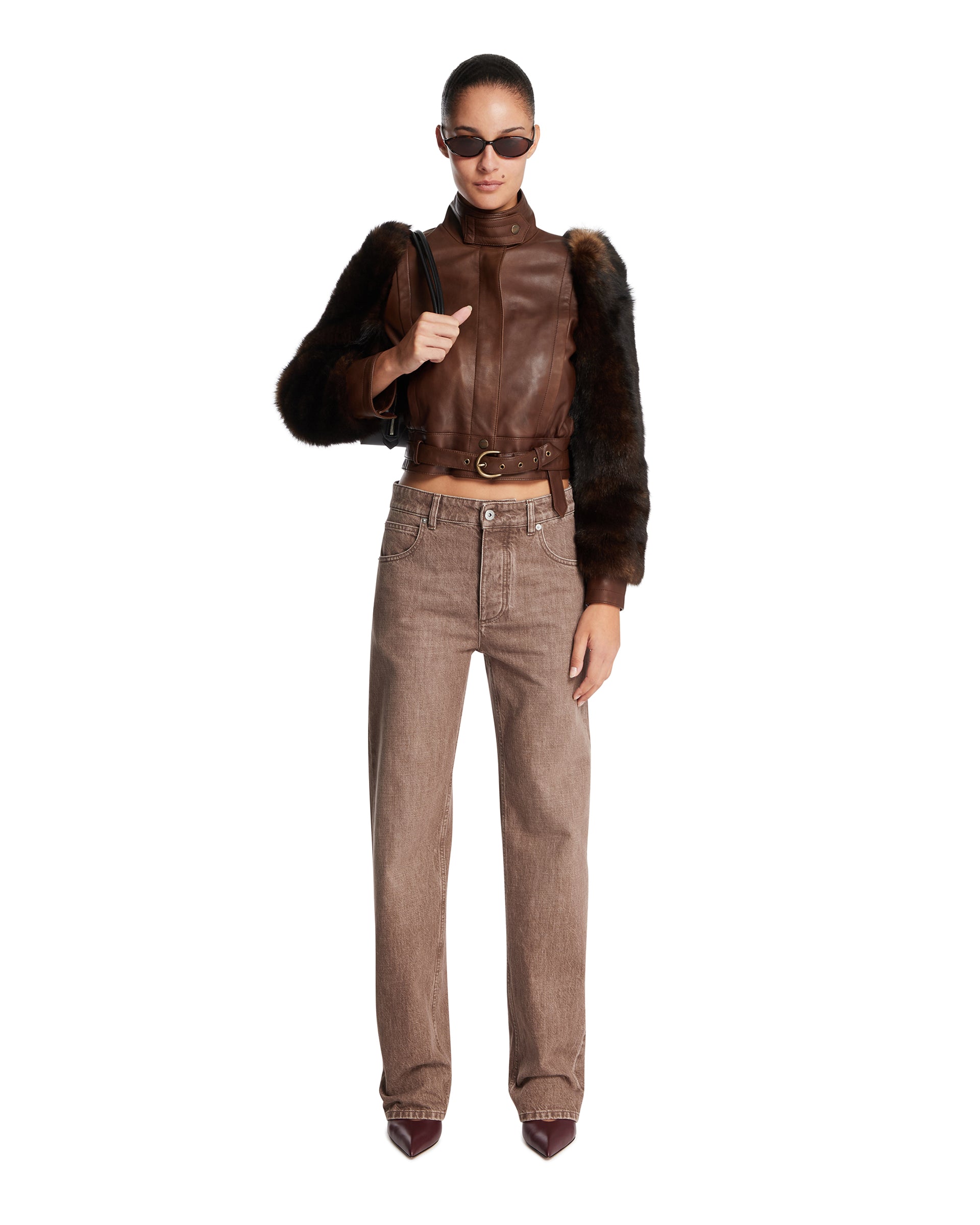 Brown High-Collar Short Jacket | CHLOE' - Antonia Brown High-Collar Short Jacket | CHLOE' - Antonia