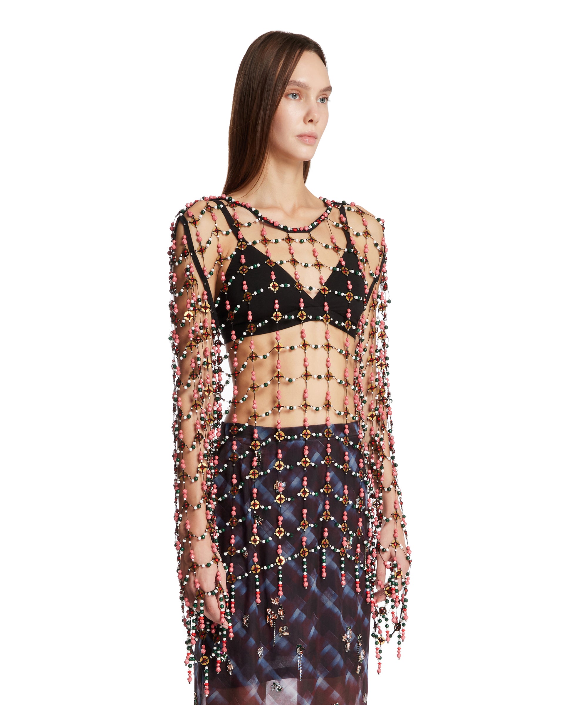 Multicolour Beaded Mesh Top | DRIES VAN NOTEN - Antonia