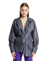 Blue Silk Draped Shirt | PDP | Antonia