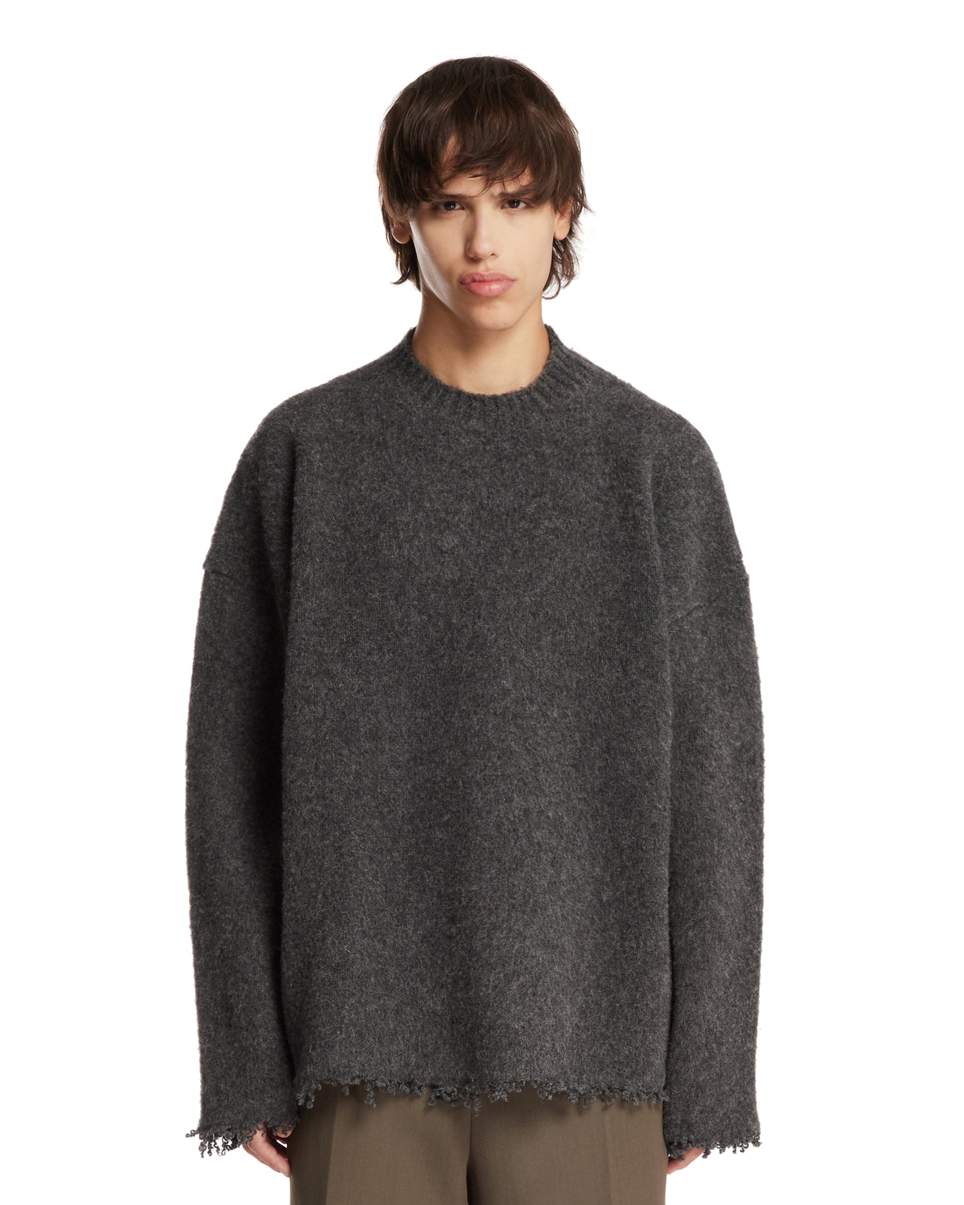 jil sander ニット　グレー Gray Sweater with Fringed Hem | JIL SANDER - Antonia