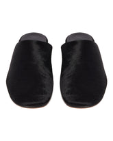 Black Floor Slide Leather Sandals | PDP | Antonia