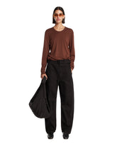 Brown Long-Sleeve Crewneck T-Shirt | PDP | Antonia