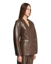 Brown Structured Faux Leather Jacket | PDP | Antonia