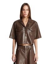 Brown Faux Leather Bowling Shirt | PDP | Antonia