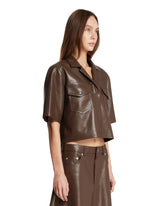 Brown Faux Leather Bowling Shirt | PDP | Antonia