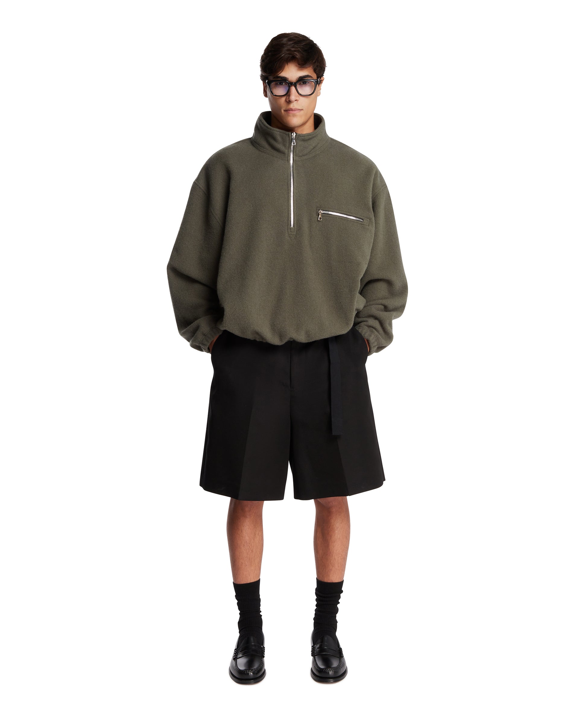 Green Wool Fleece with Zip | RIER - Antonia