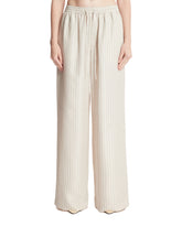 Beige Striped Silk Wide-leg Pants | PDP | Antonia