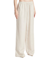 Beige Striped Silk Wide-leg Pants | PDP | Antonia
