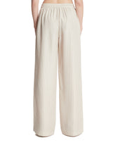 Beige Striped Silk Wide-leg Pants | PDP | Antonia