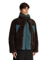 Brown and Blue Multimaterial Jacket | PDP | Antonia