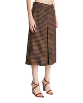 Dark Beige Checkered Wool Midi Pants Skirt | PDP | Antonia