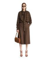 Dark Beige Checkered Wool Midi Pants Skirt | PDP | Antonia
