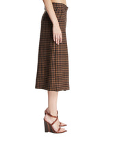 Dark Beige Checkered Wool Midi Pants Skirt | PDP | Antonia