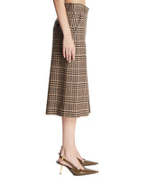 Beige Checkered Wool Midi Pants Skirt | PDP | Antonia