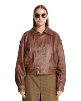 Brown Leather Short Bomber with Zip | PDP | Antonia
