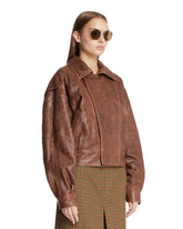 Brown Leather Short Bomber with Zip | PDP | Antonia