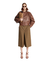 Brown Leather Short Bomber with Zip | PDP | Antonia