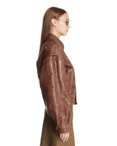 Brown Leather Short Bomber with Zip | PDP | Antonia