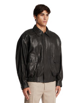 Black Leather Balloon Bomber | PDP | Antonia
