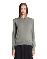 Gray Long-Sleeve Silk Polo | PDP | Antonia