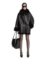 Black Oversized Shearling Jacket | PDP | Antonia