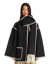 Black Wool Scarf Jacket | PDP | Antonia